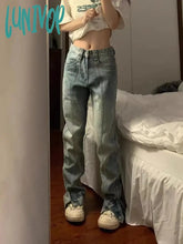 Lunivop Women Japanese Gyaru Harajuku Fashion Y2K Streetwear Slim Low Rise Flare Denim Pants Slit